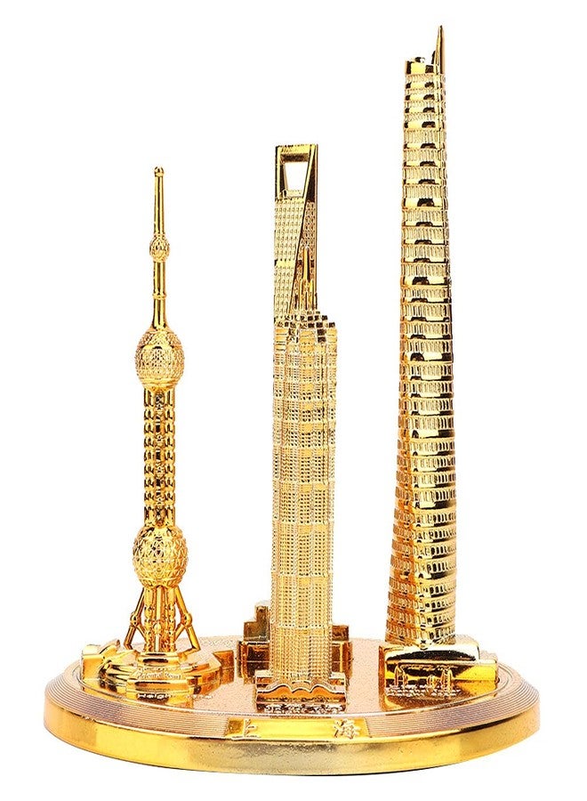 Marhynchus Shanghai Oriental Pearl Tower Model Vintage Bronze Global Financial Center Souvenir for Office and Bedroom Decorations Small Size (Golden - Small) - Image 1